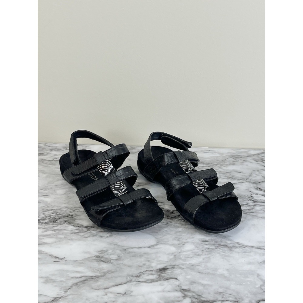 Vionic Womens Amber Black Adjustable Sandals Size 7 Comfort Orthopedic